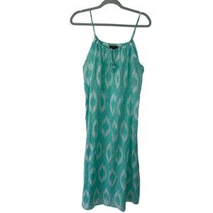 Natori Women Nightgown Size Medium Green White Pure Cotton Sleepwear Batik Print